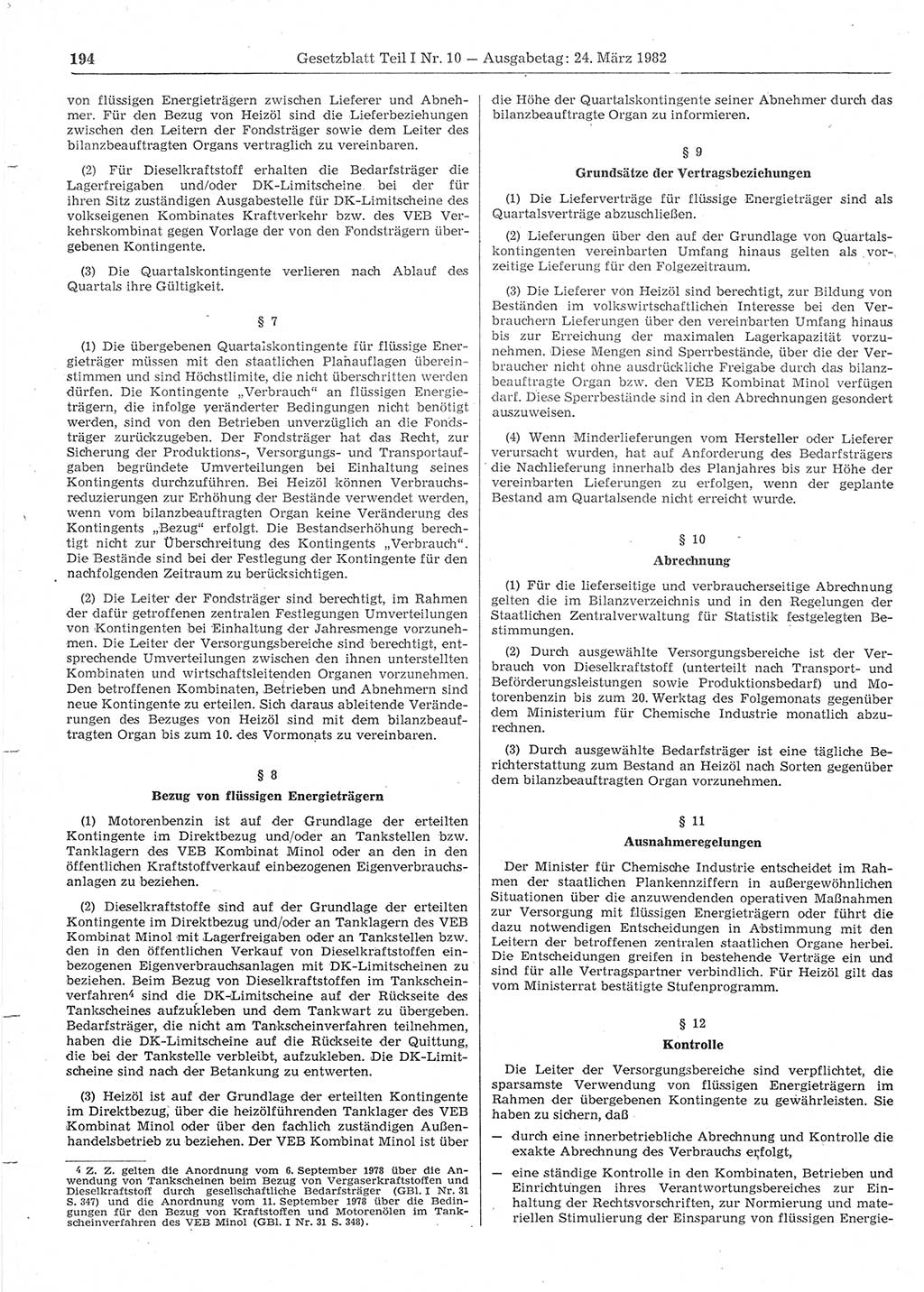 Gesetzblatt (GBl.) der Deutschen Demokratischen Republik (DDR) Teil Ⅰ 1982, Seite 194 (GBl. DDR Ⅰ 1982, S. 194)