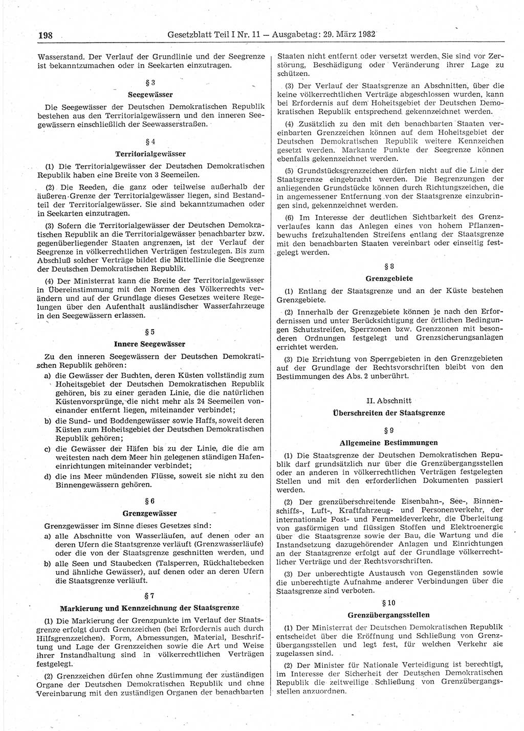 Gesetzblatt (GBl.) der Deutschen Demokratischen Republik (DDR) Teil Ⅰ 1982, Seite 198 (GBl. DDR Ⅰ 1982, S. 198)