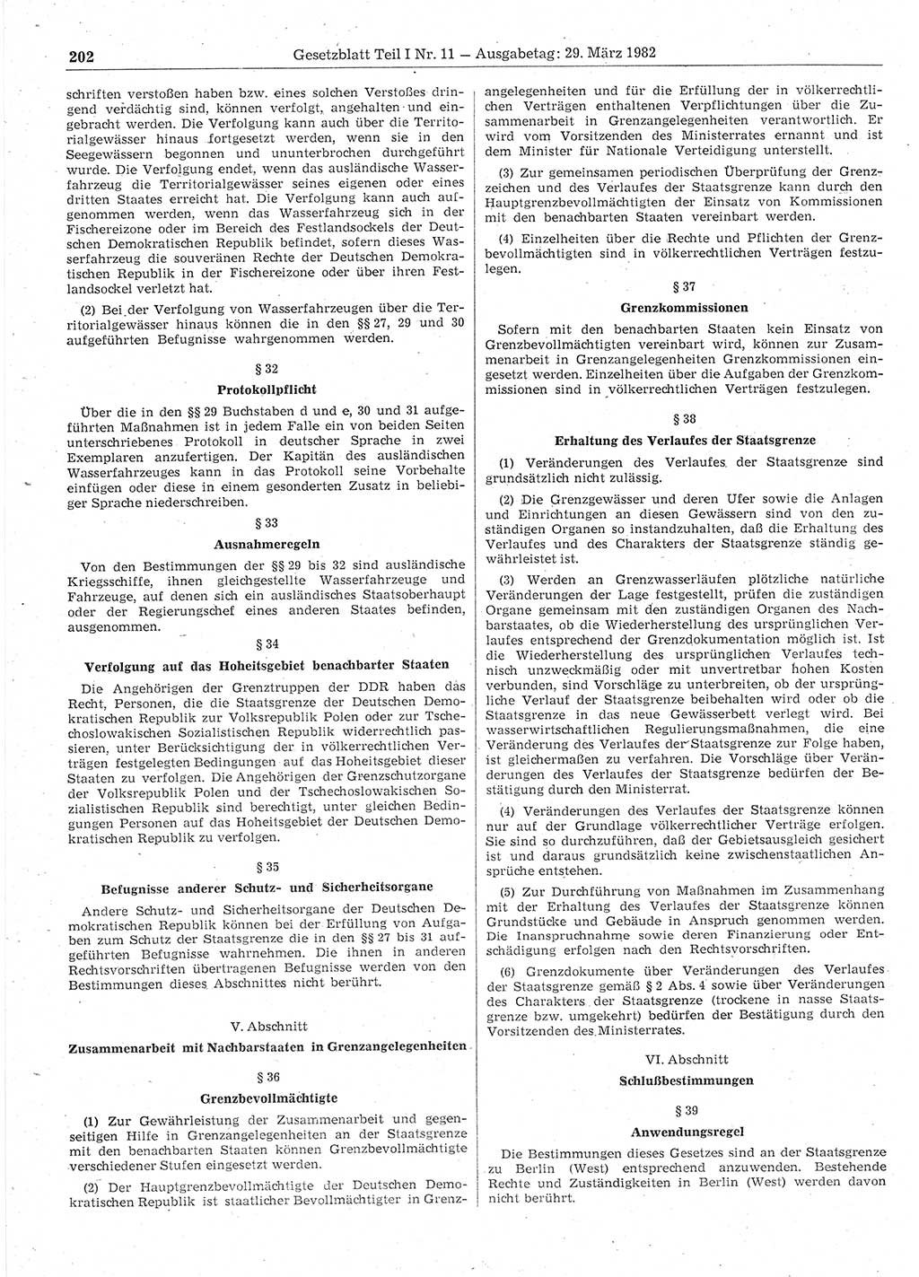 Gesetzblatt (GBl.) der Deutschen Demokratischen Republik (DDR) Teil Ⅰ 1982, Seite 202 (GBl. DDR Ⅰ 1982, S. 202)