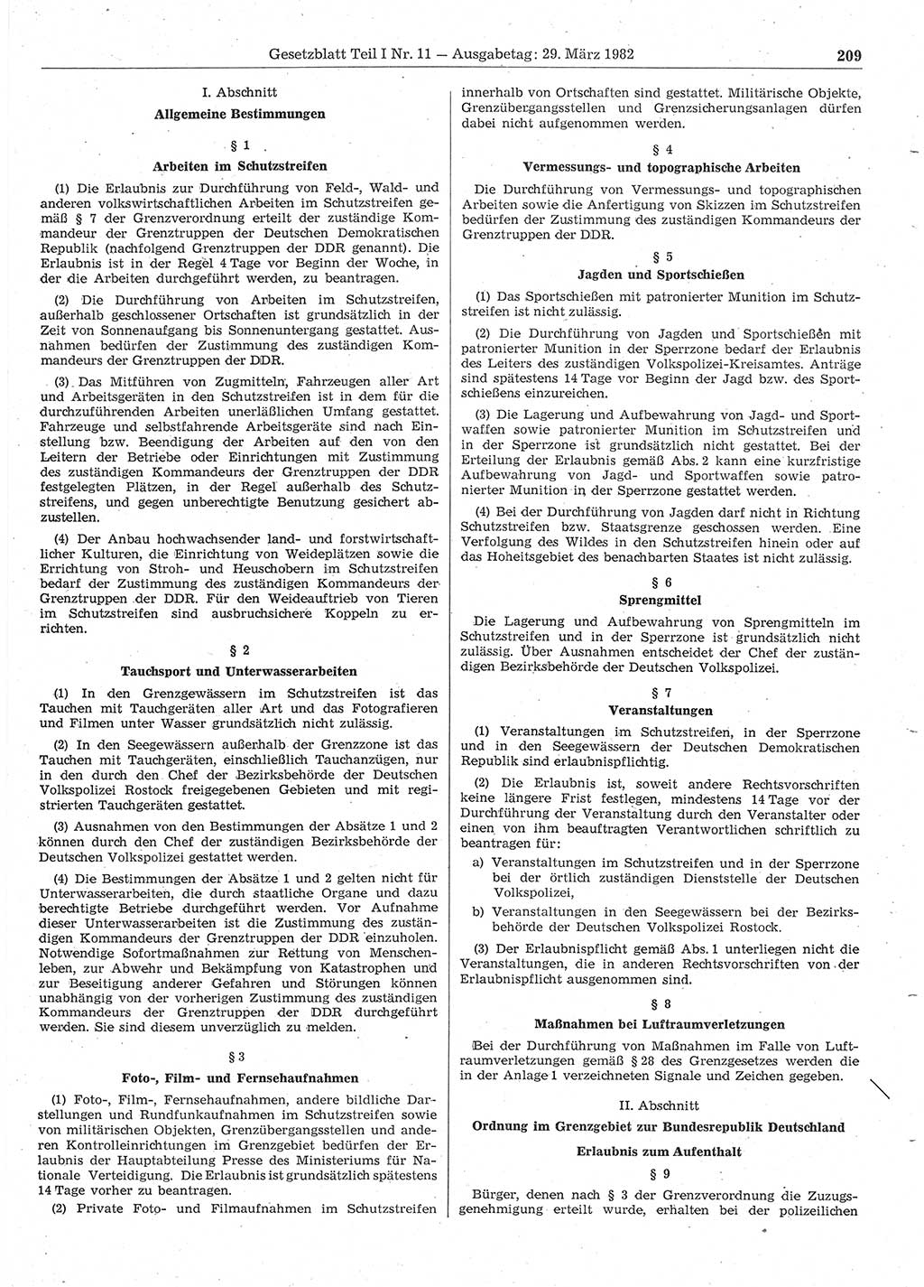 Gesetzblatt (GBl.) der Deutschen Demokratischen Republik (DDR) Teil Ⅰ 1982, Seite 209 (GBl. DDR Ⅰ 1982, S. 209)