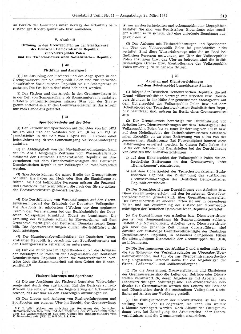 Gesetzblatt (GBl.) der Deutschen Demokratischen Republik (DDR) Teil Ⅰ 1982, Seite 213 (GBl. DDR Ⅰ 1982, S. 213)