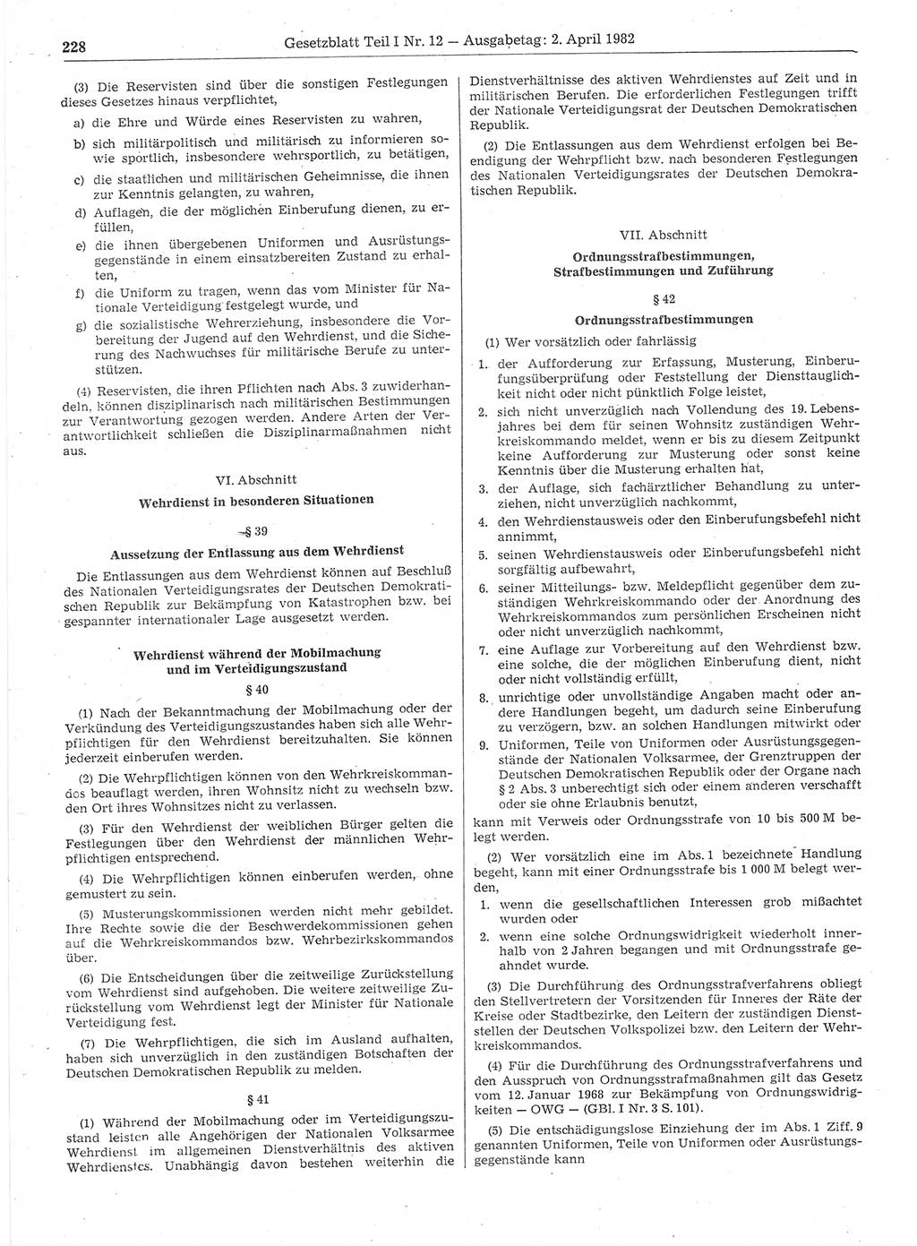 Gesetzblatt (GBl.) der Deutschen Demokratischen Republik (DDR) Teil Ⅰ 1982, Seite 228 (GBl. DDR Ⅰ 1982, S. 228)