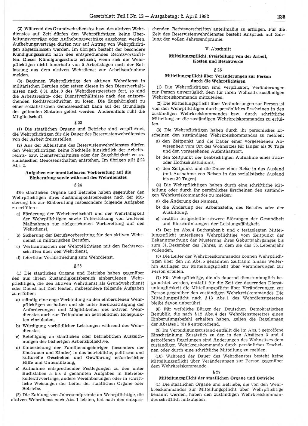 Gesetzblatt (GBl.) der Deutschen Demokratischen Republik (DDR) Teil Ⅰ 1982, Seite 235 (GBl. DDR Ⅰ 1982, S. 235)