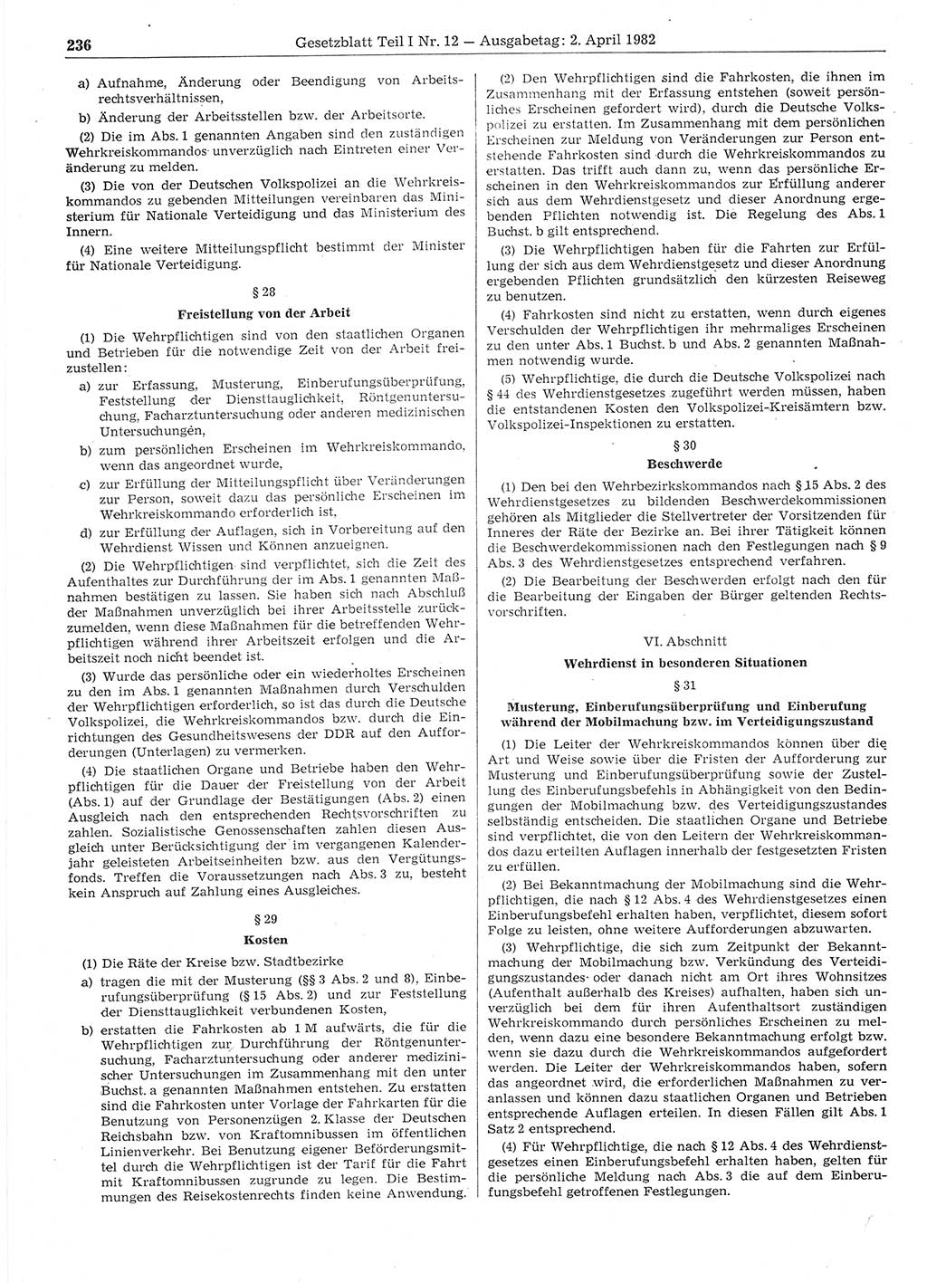 Gesetzblatt (GBl.) der Deutschen Demokratischen Republik (DDR) Teil Ⅰ 1982, Seite 236 (GBl. DDR Ⅰ 1982, S. 236)