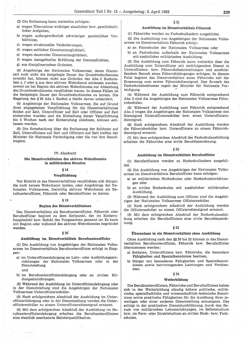 Gesetzblatt (GBl.) der Deutschen Demokratischen Republik (DDR) Teil Ⅰ 1982, Seite 239 (GBl. DDR Ⅰ 1982, S. 239)