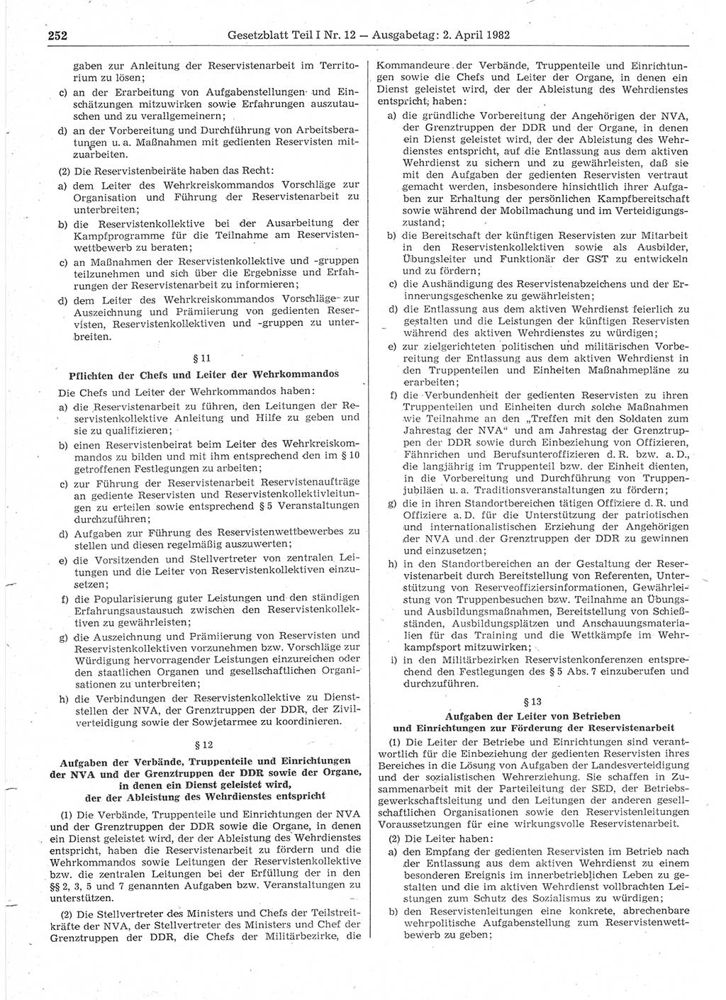 Gesetzblatt (GBl.) der Deutschen Demokratischen Republik (DDR) Teil Ⅰ 1982, Seite 252 (GBl. DDR Ⅰ 1982, S. 252)