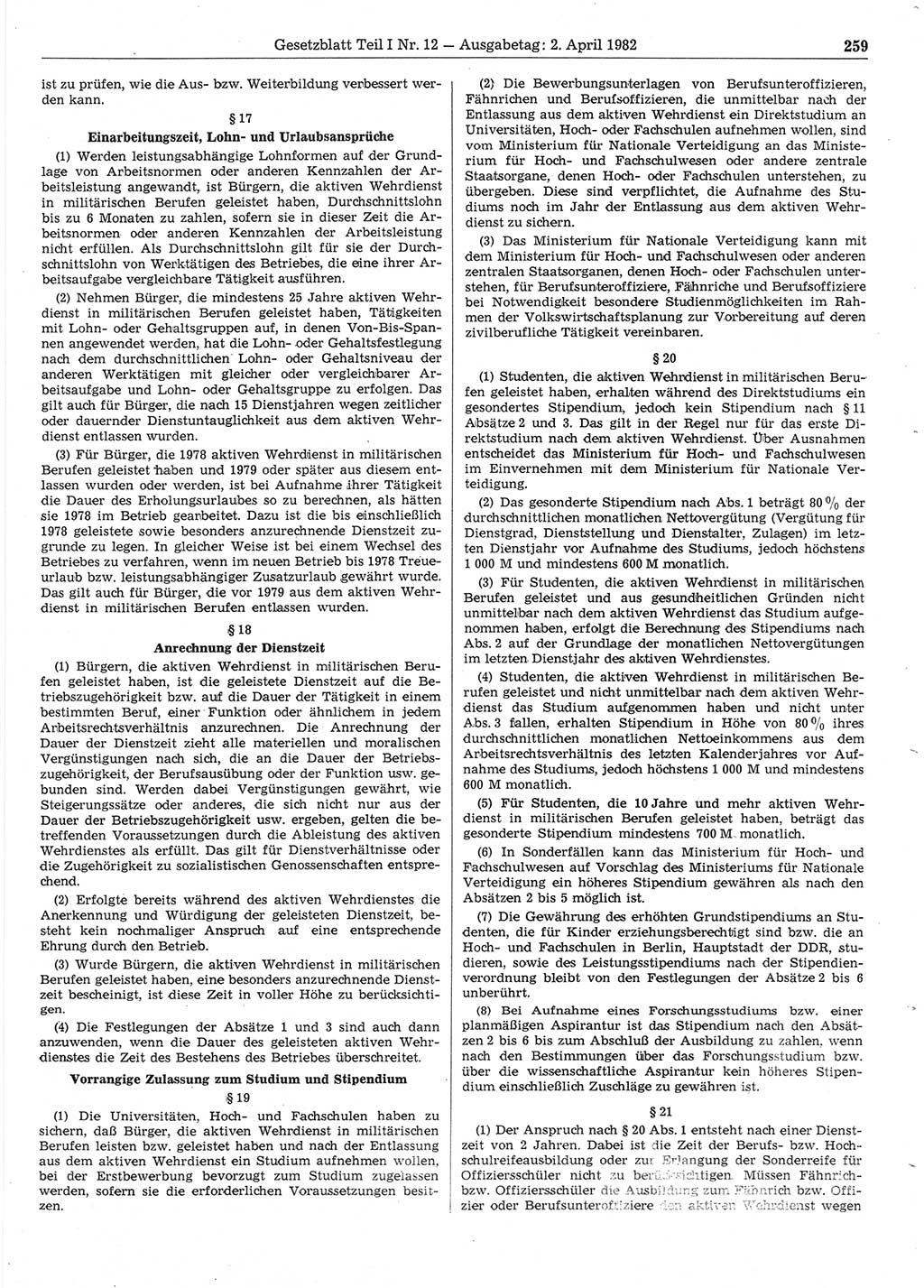 Gesetzblatt (GBl.) der Deutschen Demokratischen Republik (DDR) Teil Ⅰ 1982, Seite 259 (GBl. DDR Ⅰ 1982, S. 259)