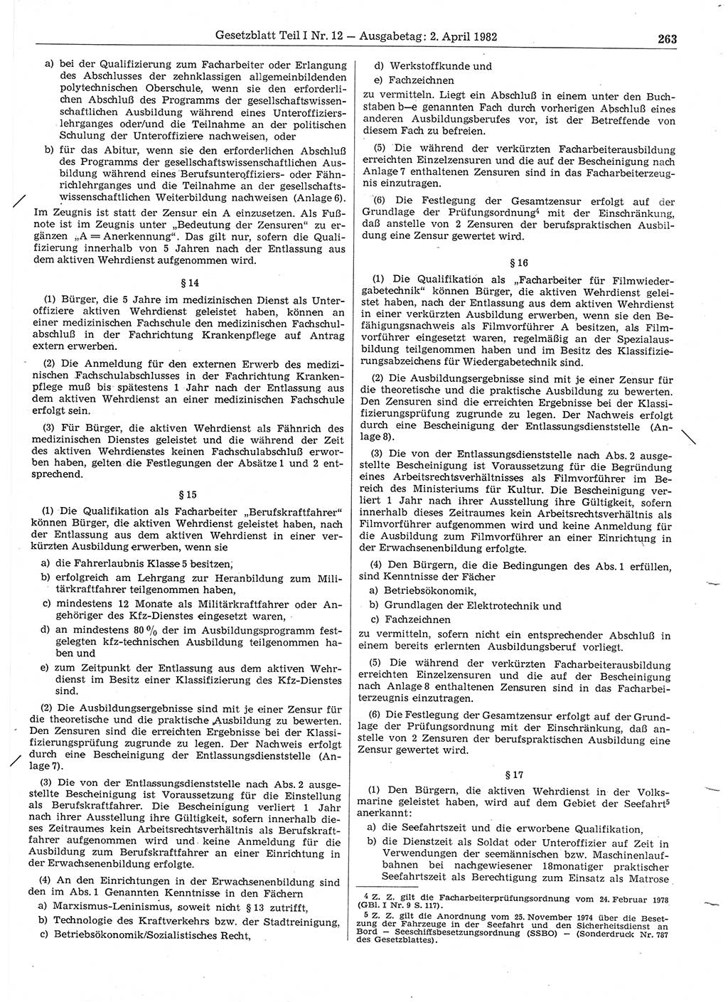 Gesetzblatt (GBl.) der Deutschen Demokratischen Republik (DDR) Teil Ⅰ 1982, Seite 263 (GBl. DDR Ⅰ 1982, S. 263)