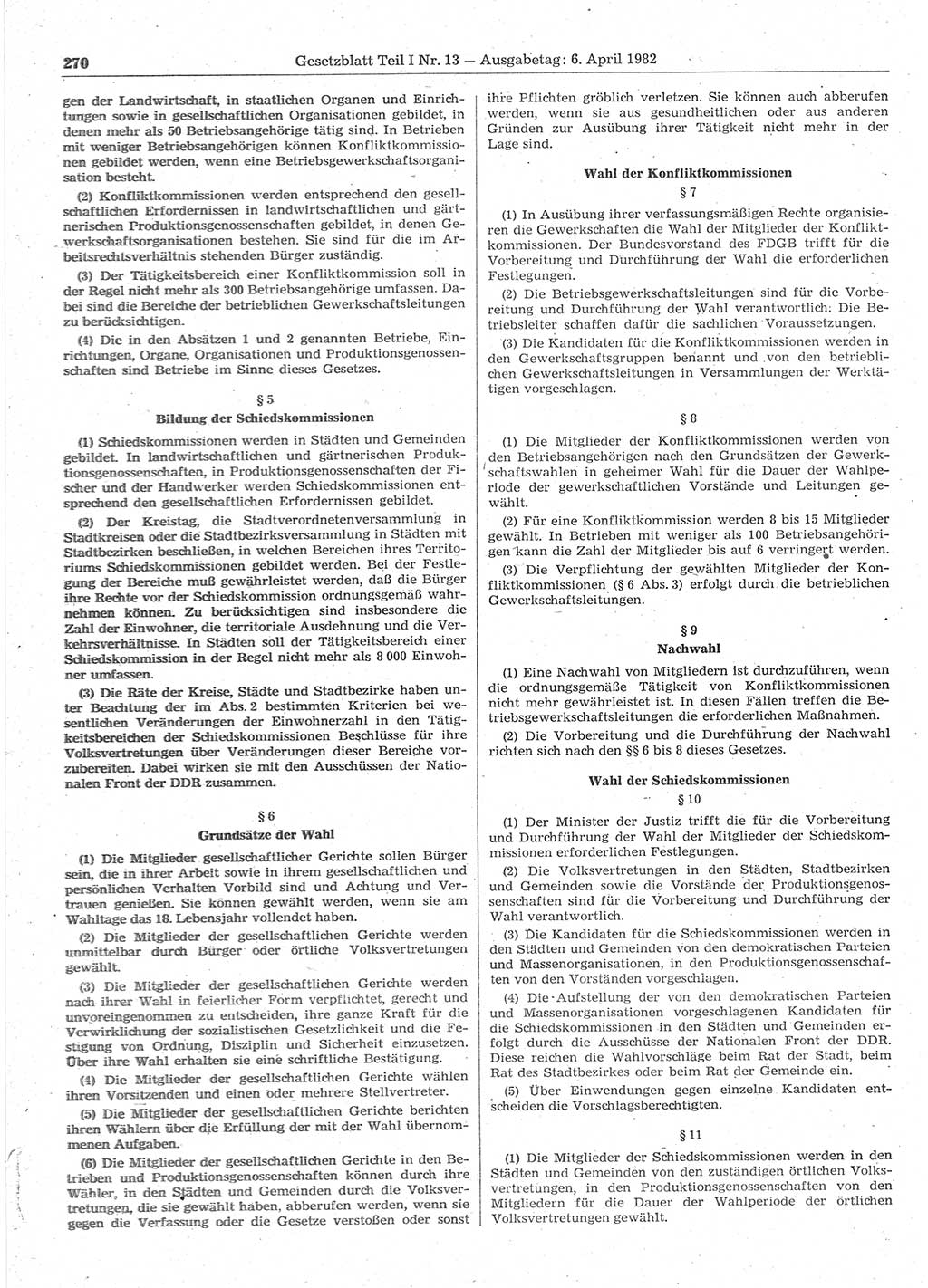 Gesetzblatt (GBl.) der Deutschen Demokratischen Republik (DDR) Teil Ⅰ 1982, Seite 270 (GBl. DDR Ⅰ 1982, S. 270)