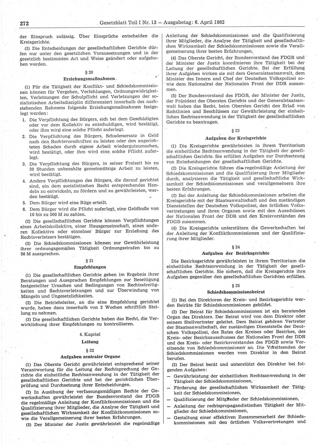 Gesetzblatt (GBl.) der Deutschen Demokratischen Republik (DDR) Teil Ⅰ 1982, Seite 272 (GBl. DDR Ⅰ 1982, S. 272)