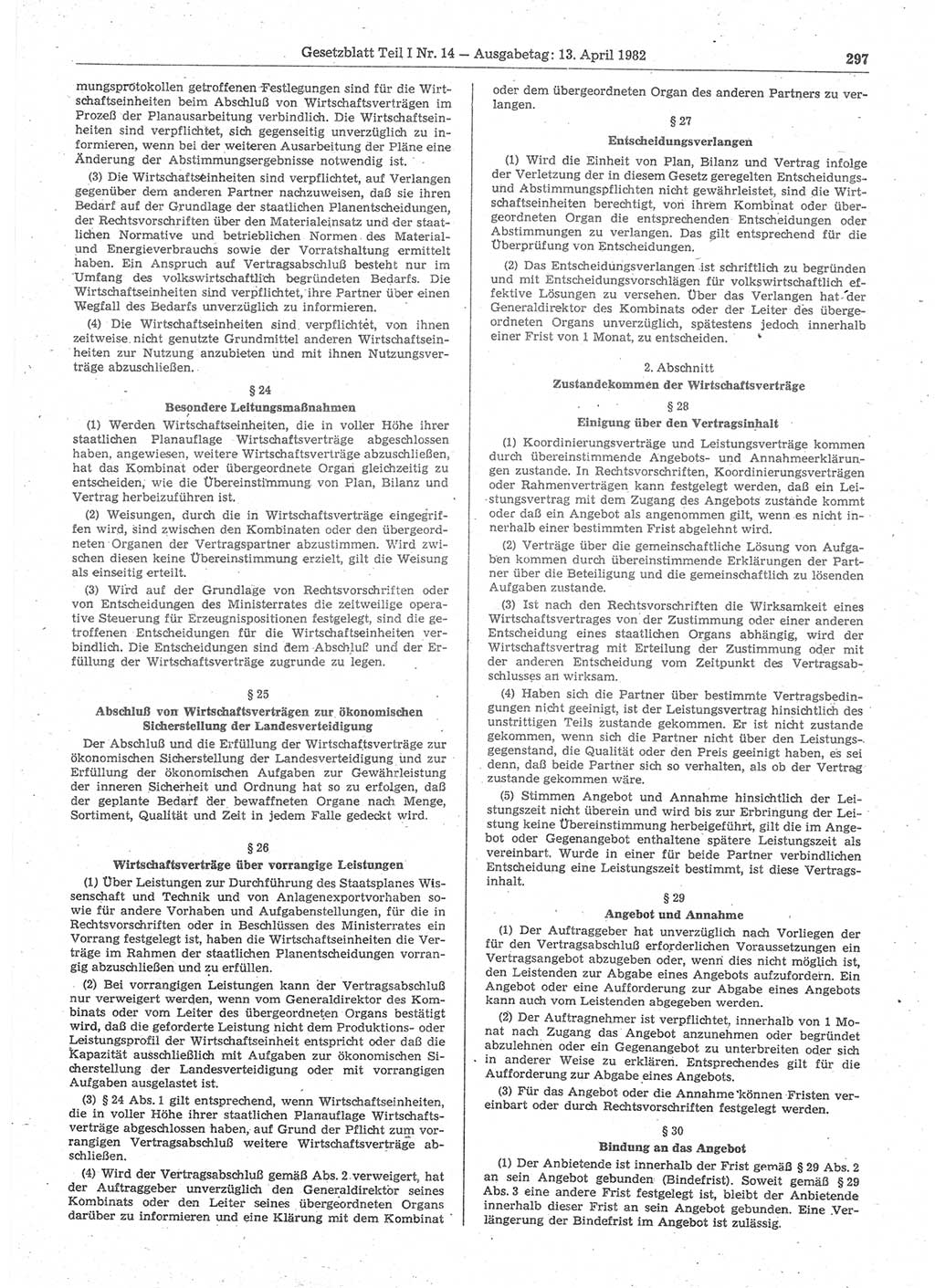 Gesetzblatt (GBl.) der Deutschen Demokratischen Republik (DDR) Teil Ⅰ 1982, Seite 297 (GBl. DDR Ⅰ 1982, S. 297)