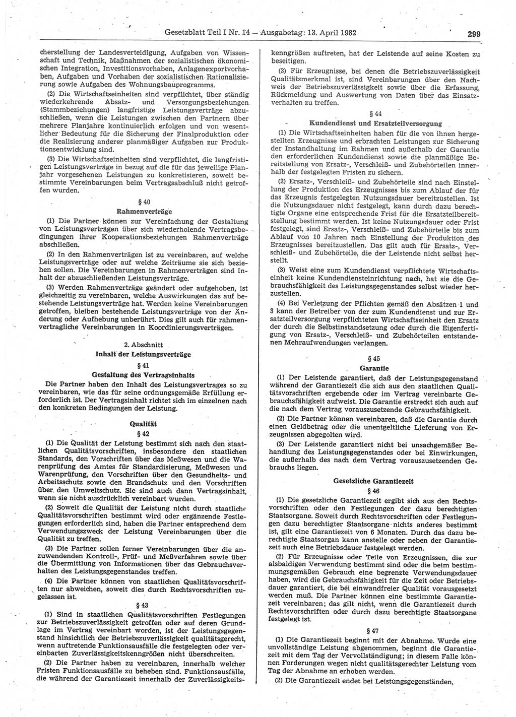 Gesetzblatt (GBl.) der Deutschen Demokratischen Republik (DDR) Teil Ⅰ 1982, Seite 299 (GBl. DDR Ⅰ 1982, S. 299)