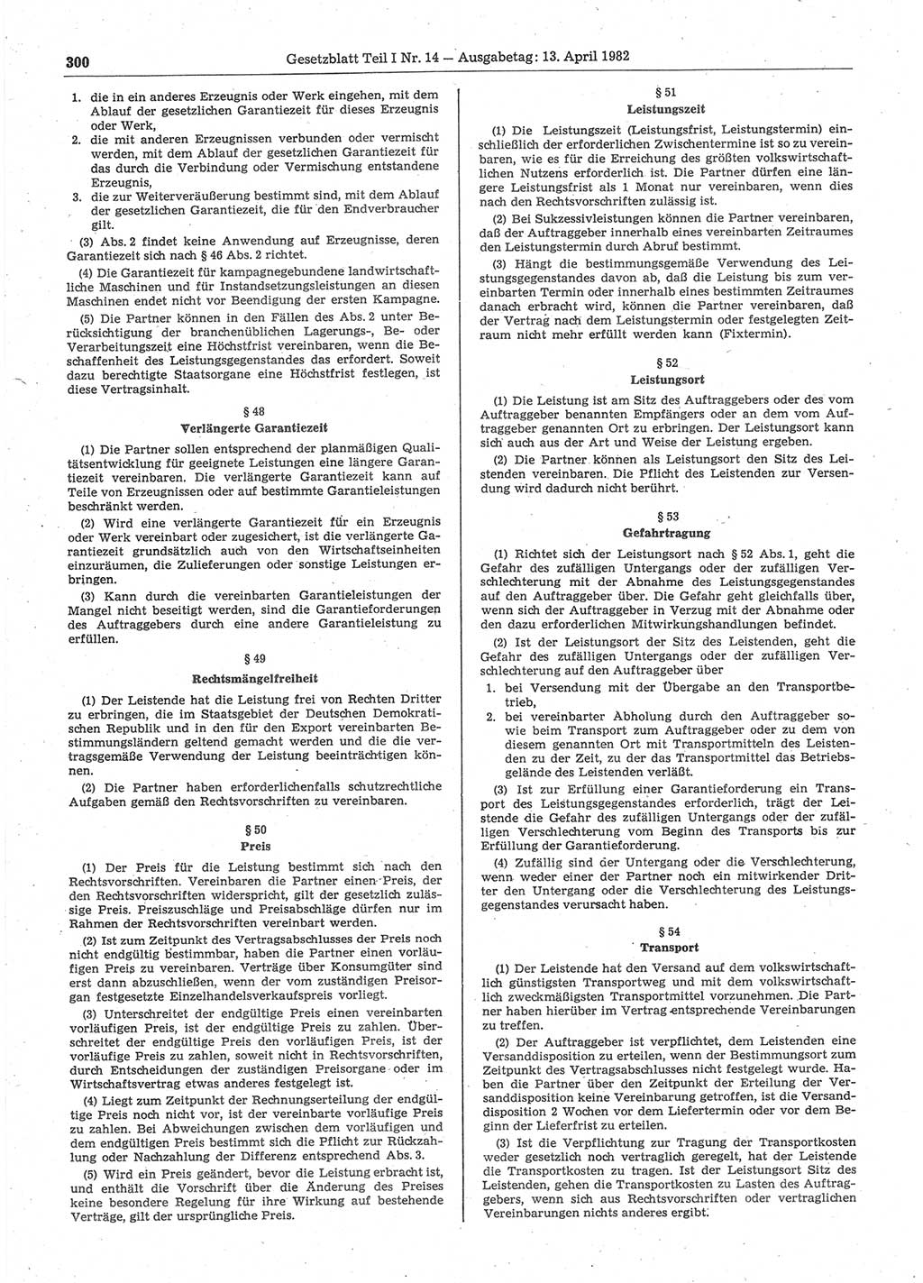 Gesetzblatt (GBl.) der Deutschen Demokratischen Republik (DDR) Teil Ⅰ 1982, Seite 300 (GBl. DDR Ⅰ 1982, S. 300)