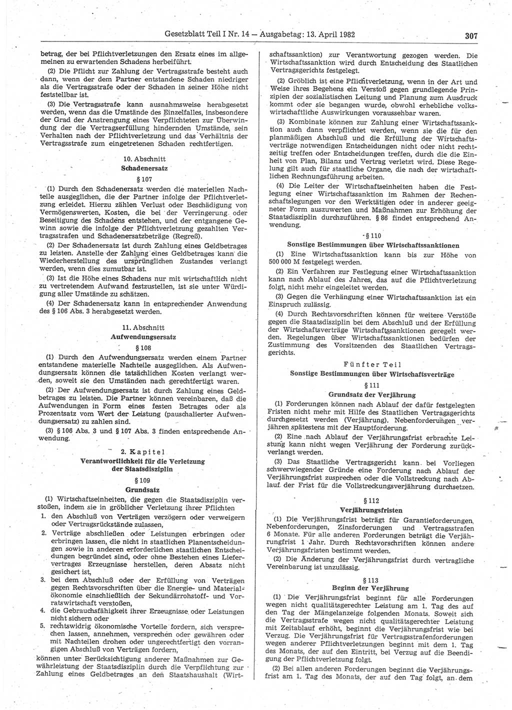 Gesetzblatt (GBl.) der Deutschen Demokratischen Republik (DDR) Teil Ⅰ 1982, Seite 307 (GBl. DDR Ⅰ 1982, S. 307)