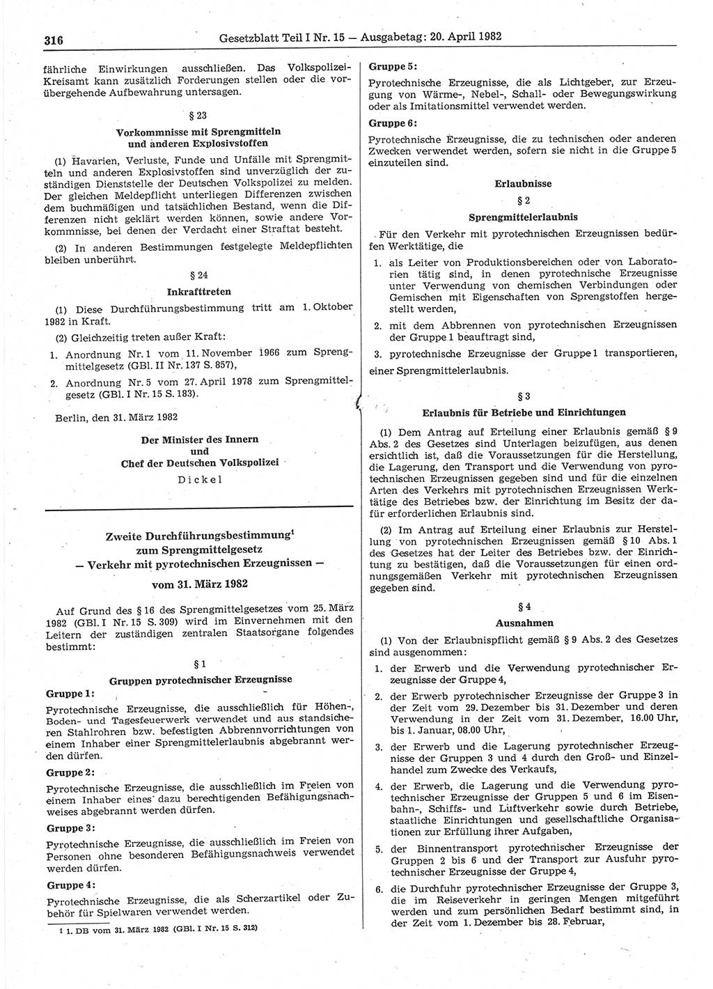 Gesetzblatt (GBl.) der Deutschen Demokratischen Republik (DDR) Teil Ⅰ 1982, Seite 316 (GBl. DDR Ⅰ 1982, S. 316)
