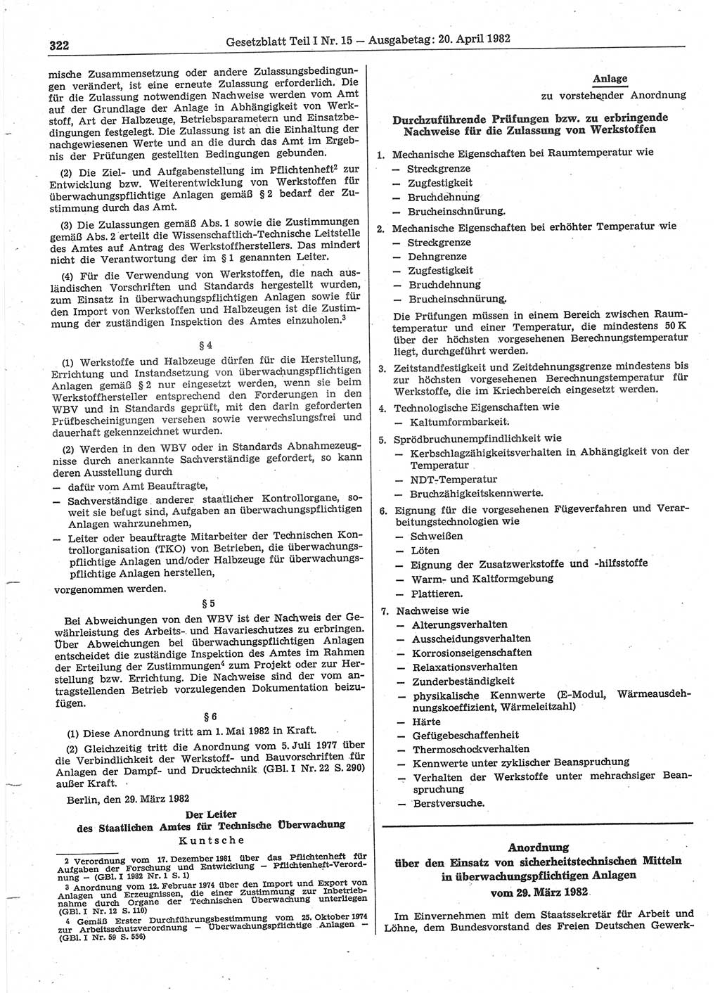 Gesetzblatt (GBl.) der Deutschen Demokratischen Republik (DDR) Teil Ⅰ 1982, Seite 322 (GBl. DDR Ⅰ 1982, S. 322)