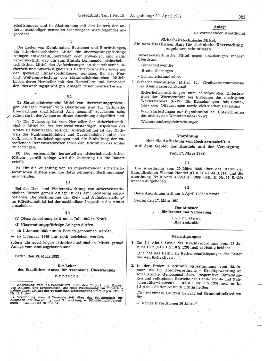 Gesetzblatt (GBl.) der Deutschen Demokratischen Republik (DDR) Teil Ⅰ 1982, Seite 323 (GBl. DDR Ⅰ 1982, S. 323)