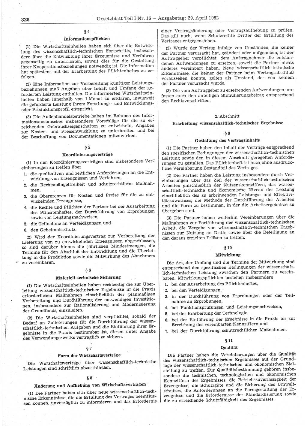 Gesetzblatt (GBl.) der Deutschen Demokratischen Republik (DDR) Teil Ⅰ 1982, Seite 326 (GBl. DDR Ⅰ 1982, S. 326)