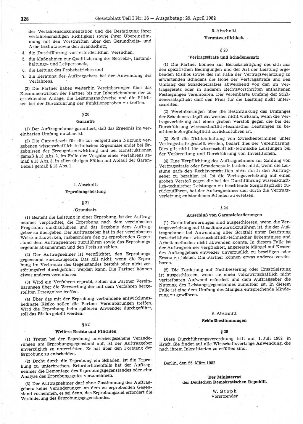 Gesetzblatt (GBl.) der Deutschen Demokratischen Republik (DDR) Teil Ⅰ 1982, Seite 328 (GBl. DDR Ⅰ 1982, S. 328)