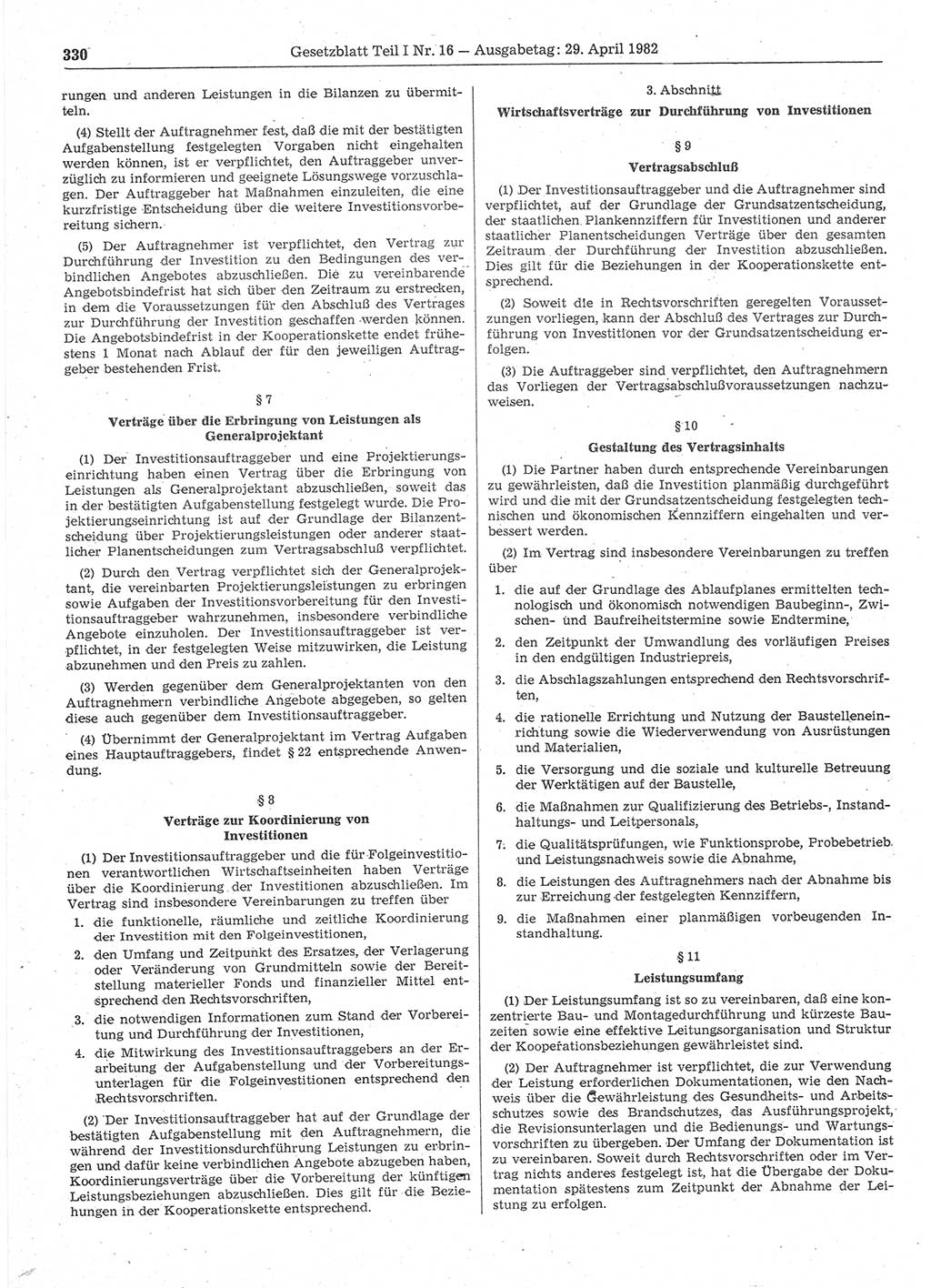Gesetzblatt (GBl.) der Deutschen Demokratischen Republik (DDR) Teil Ⅰ 1982, Seite 330 (GBl. DDR Ⅰ 1982, S. 330)