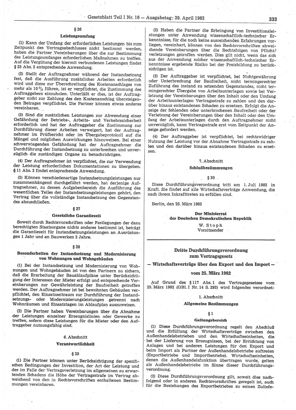 Gesetzblatt (GBl.) der Deutschen Demokratischen Republik (DDR) Teil Ⅰ 1982, Seite 333 (GBl. DDR Ⅰ 1982, S. 333)