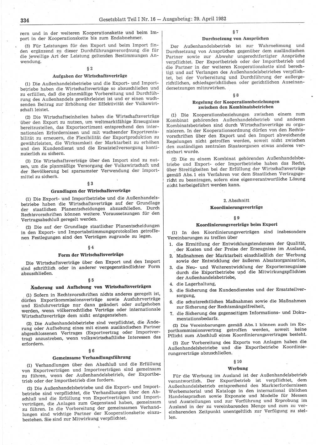 Gesetzblatt (GBl.) der Deutschen Demokratischen Republik (DDR) Teil Ⅰ 1982, Seite 334 (GBl. DDR Ⅰ 1982, S. 334)