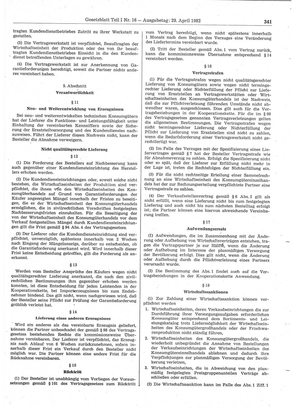 Gesetzblatt (GBl.) der Deutschen Demokratischen Republik (DDR) Teil Ⅰ 1982, Seite 341 (GBl. DDR Ⅰ 1982, S. 341)