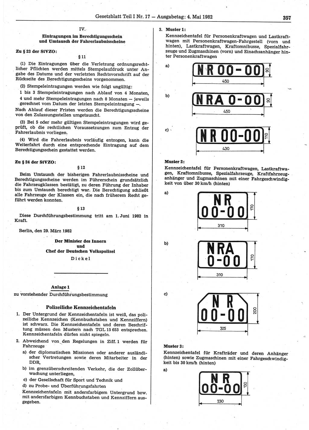 Gesetzblatt (GBl.) der Deutschen Demokratischen Republik (DDR) Teil Ⅰ 1982, Seite 357 (GBl. DDR Ⅰ 1982, S. 357)