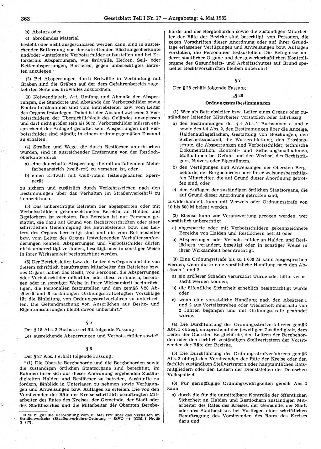 Gesetzblatt (GBl.) der Deutschen Demokratischen Republik (DDR) Teil Ⅰ 1982, Seite 362 (GBl. DDR Ⅰ 1982, S. 362)