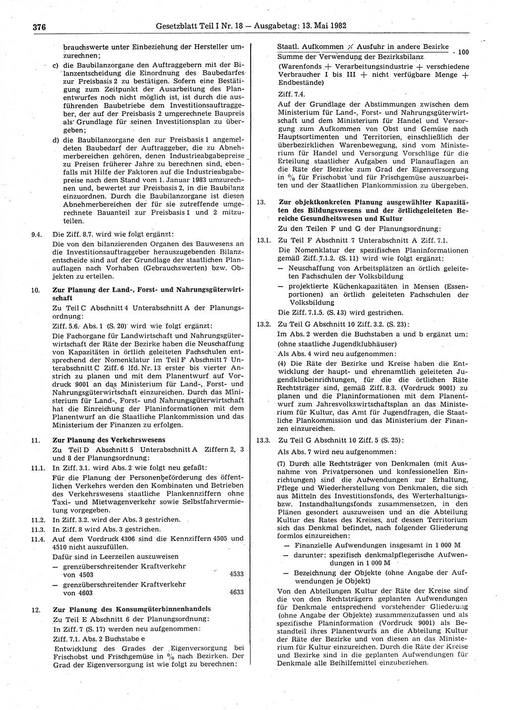 Gesetzblatt (GBl.) der Deutschen Demokratischen Republik (DDR) Teil Ⅰ 1982, Seite 376 (GBl. DDR Ⅰ 1982, S. 376)