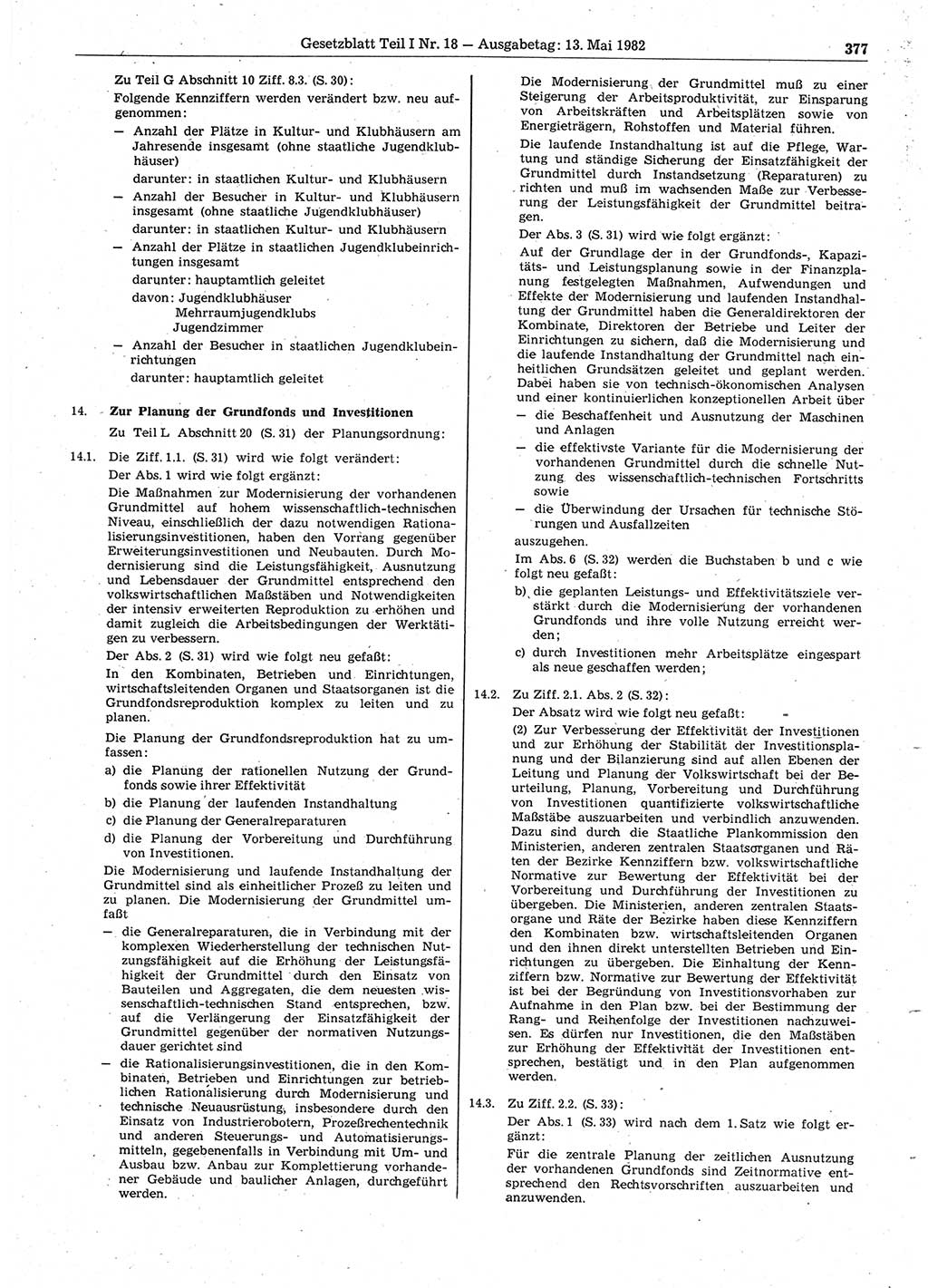 Gesetzblatt (GBl.) der Deutschen Demokratischen Republik (DDR) Teil Ⅰ 1982, Seite 377 (GBl. DDR Ⅰ 1982, S. 377)