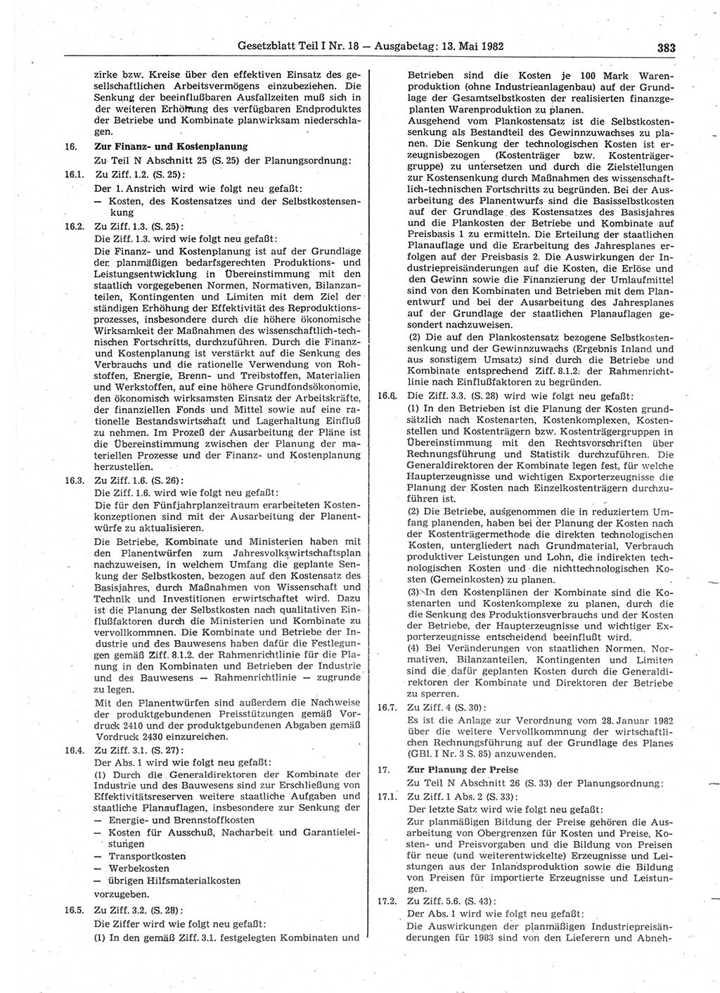 Gesetzblatt (GBl.) der Deutschen Demokratischen Republik (DDR) Teil Ⅰ 1982, Seite 383 (GBl. DDR Ⅰ 1982, S. 383)