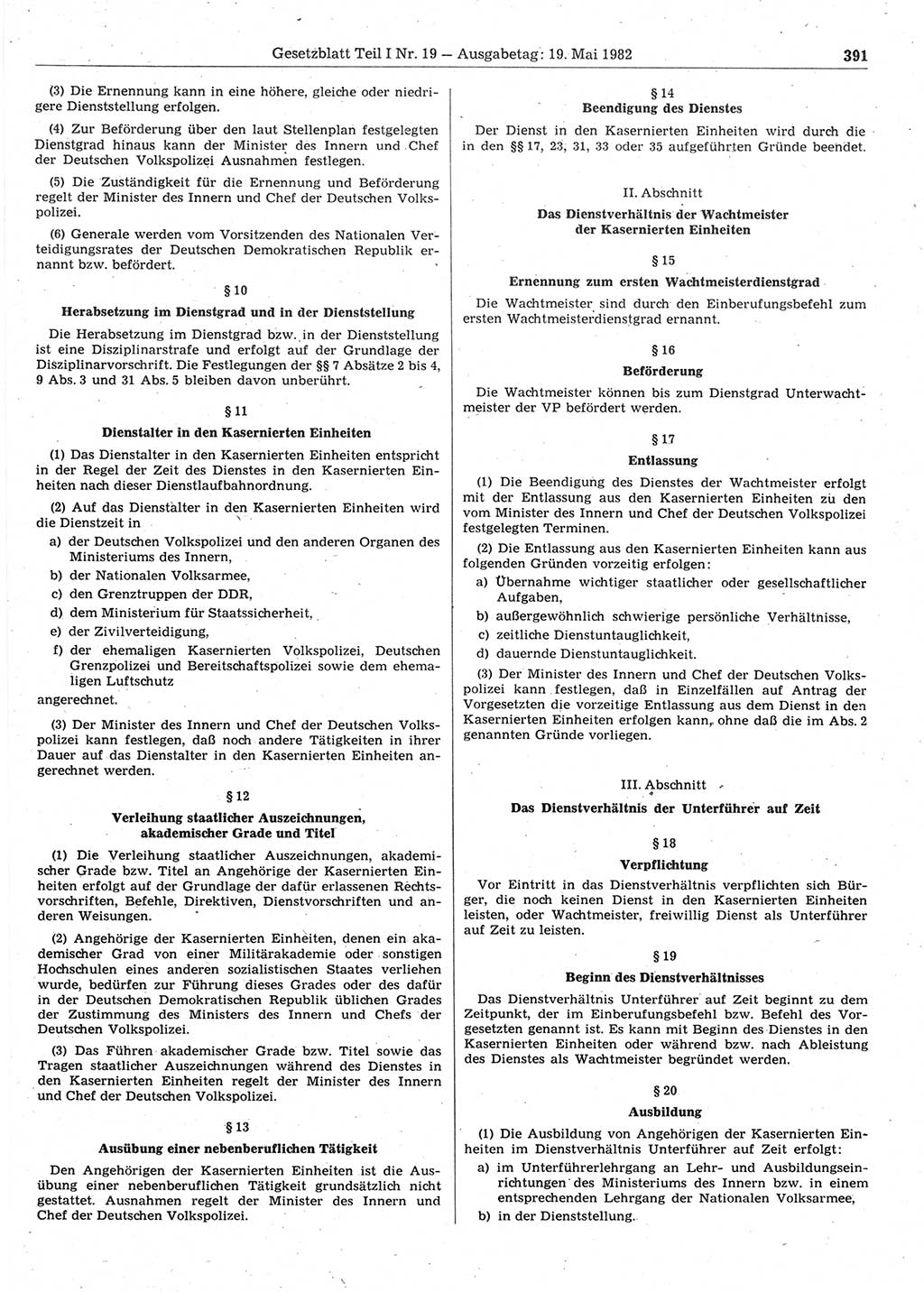Gesetzblatt (GBl.) der Deutschen Demokratischen Republik (DDR) Teil Ⅰ 1982, Seite 391 (GBl. DDR Ⅰ 1982, S. 391)