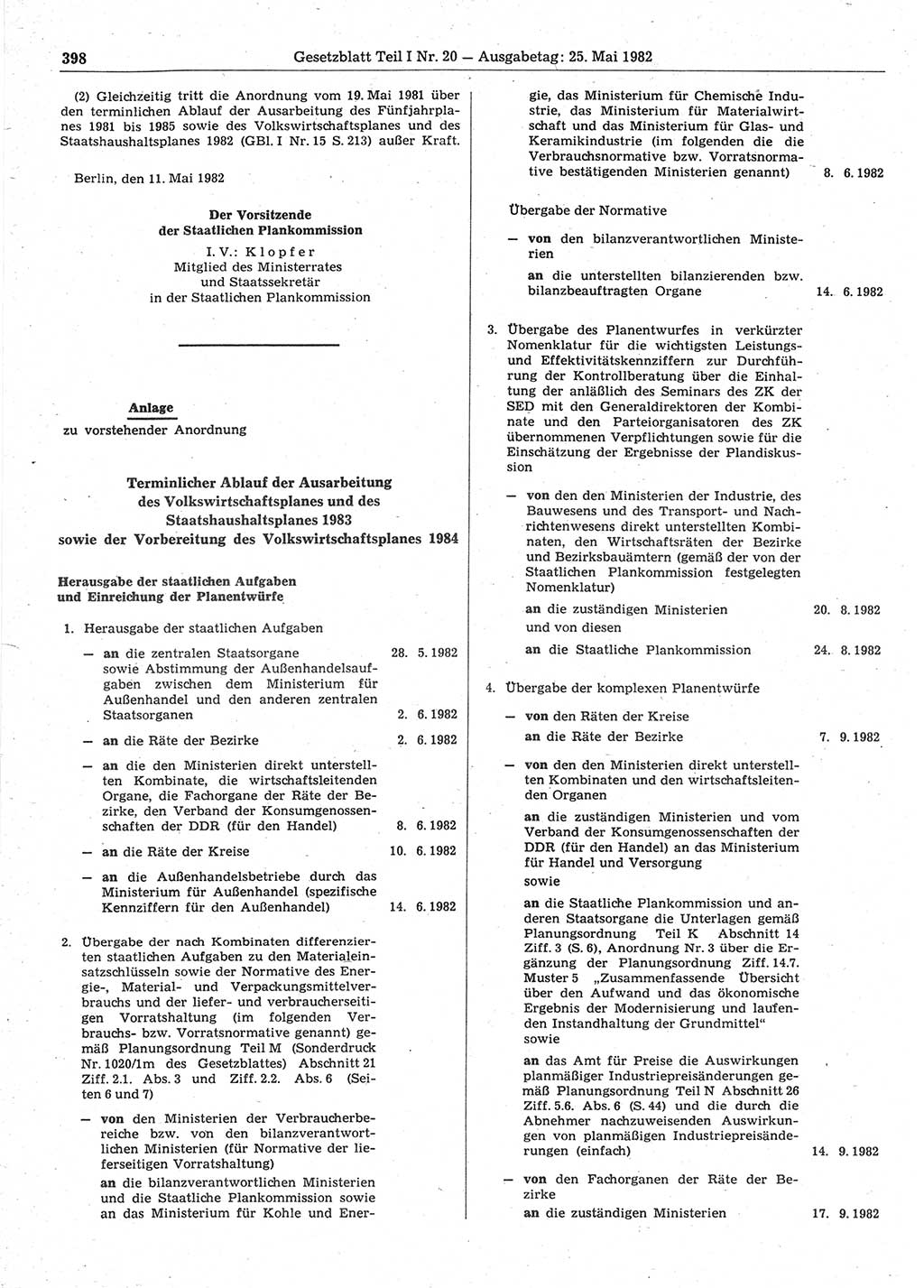 Gesetzblatt (GBl.) der Deutschen Demokratischen Republik (DDR) Teil Ⅰ 1982, Seite 398 (GBl. DDR Ⅰ 1982, S. 398)
