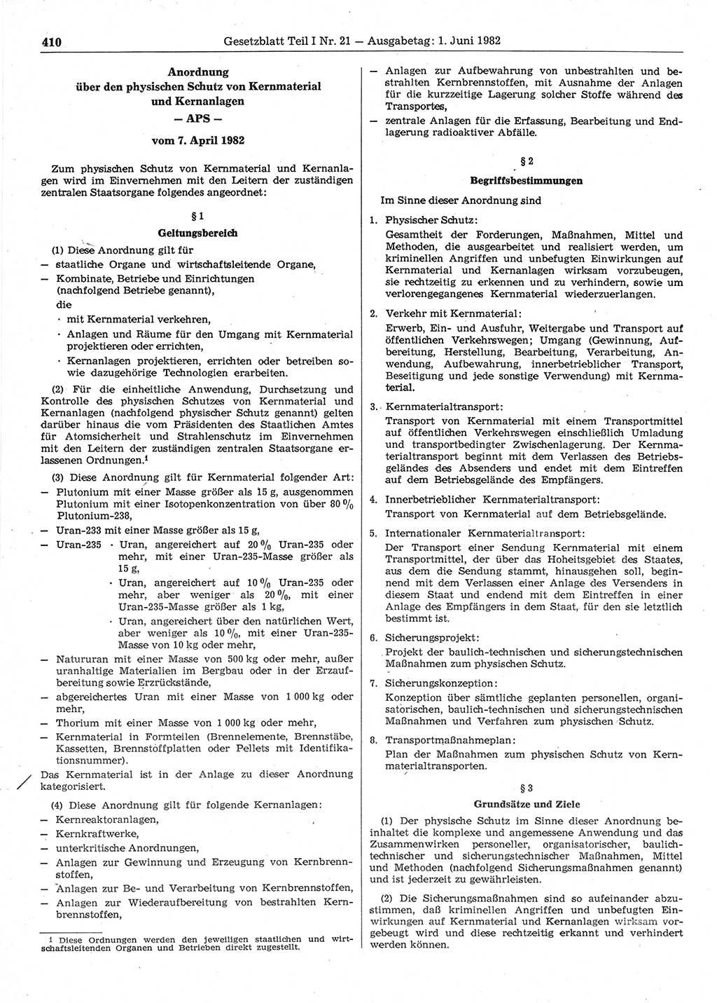 Gesetzblatt (GBl.) der Deutschen Demokratischen Republik (DDR) Teil Ⅰ 1982, Seite 410 (GBl. DDR Ⅰ 1982, S. 410)
