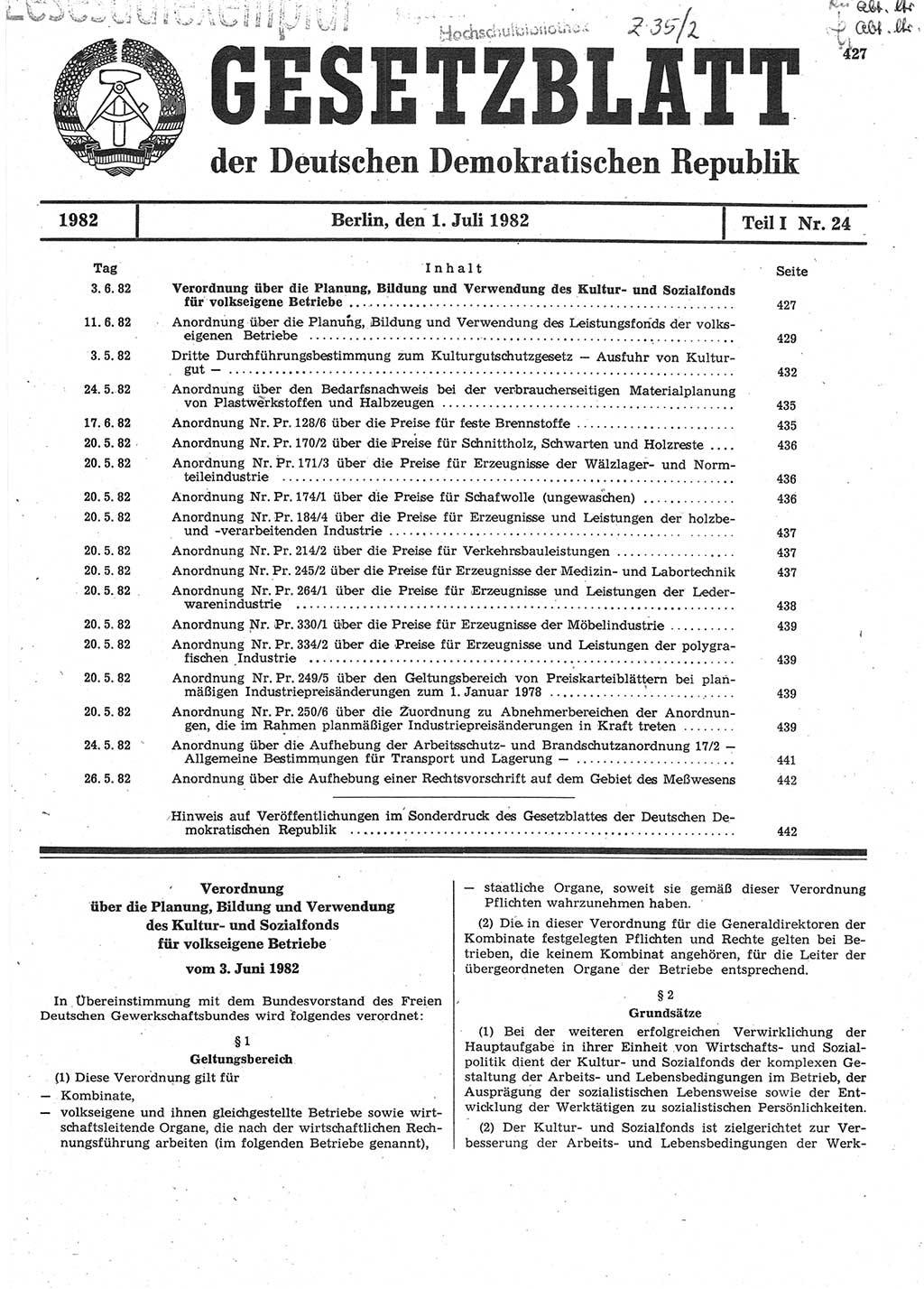 Gesetzblatt (GBl.) der Deutschen Demokratischen Republik (DDR) Teil Ⅰ 1982, Seite 427 (GBl. DDR Ⅰ 1982, S. 427)