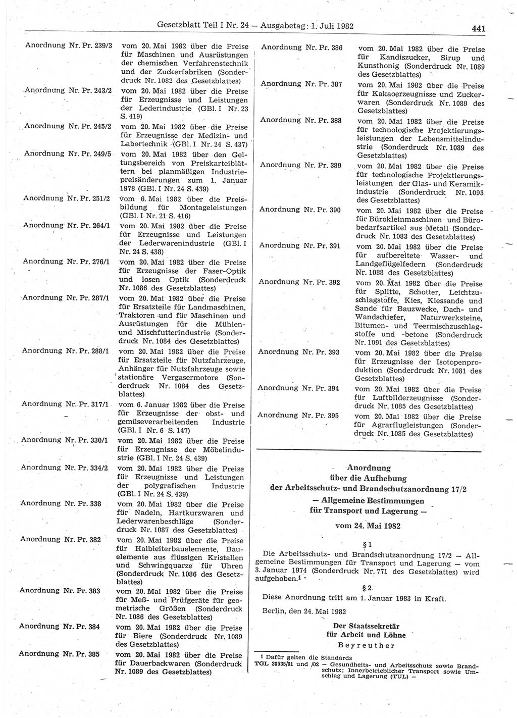 Gesetzblatt (GBl.) der Deutschen Demokratischen Republik (DDR) Teil Ⅰ 1982, Seite 441 (GBl. DDR Ⅰ 1982, S. 441)
