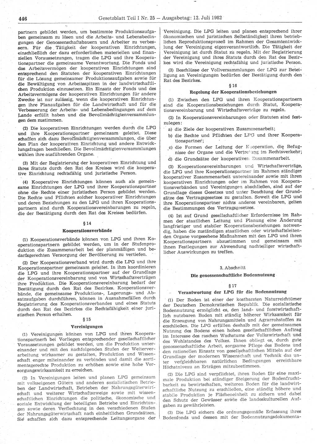Gesetzblatt (GBl.) der Deutschen Demokratischen Republik (DDR) Teil Ⅰ 1982, Seite 446 (GBl. DDR Ⅰ 1982, S. 446)