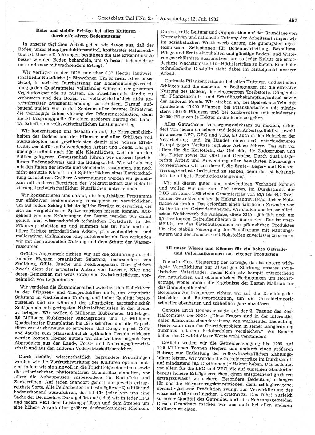 Gesetzblatt (GBl.) der Deutschen Demokratischen Republik (DDR) Teil Ⅰ 1982, Seite 457 (GBl. DDR Ⅰ 1982, S. 457)