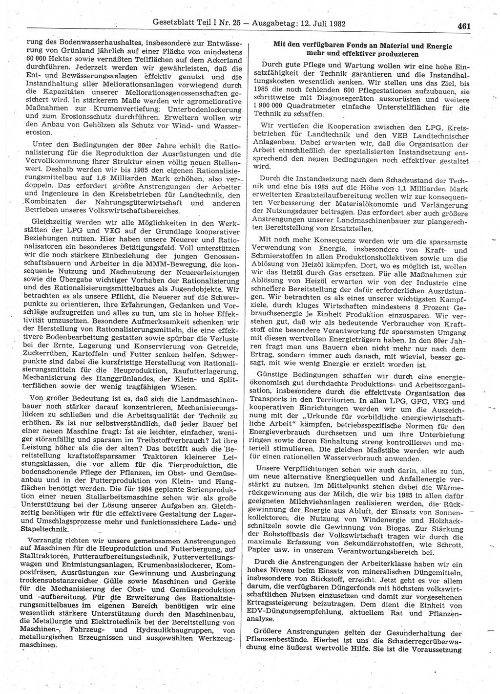 Gesetzblatt (GBl.) der Deutschen Demokratischen Republik (DDR) Teil Ⅰ 1982, Seite 461 (GBl. DDR Ⅰ 1982, S. 461)