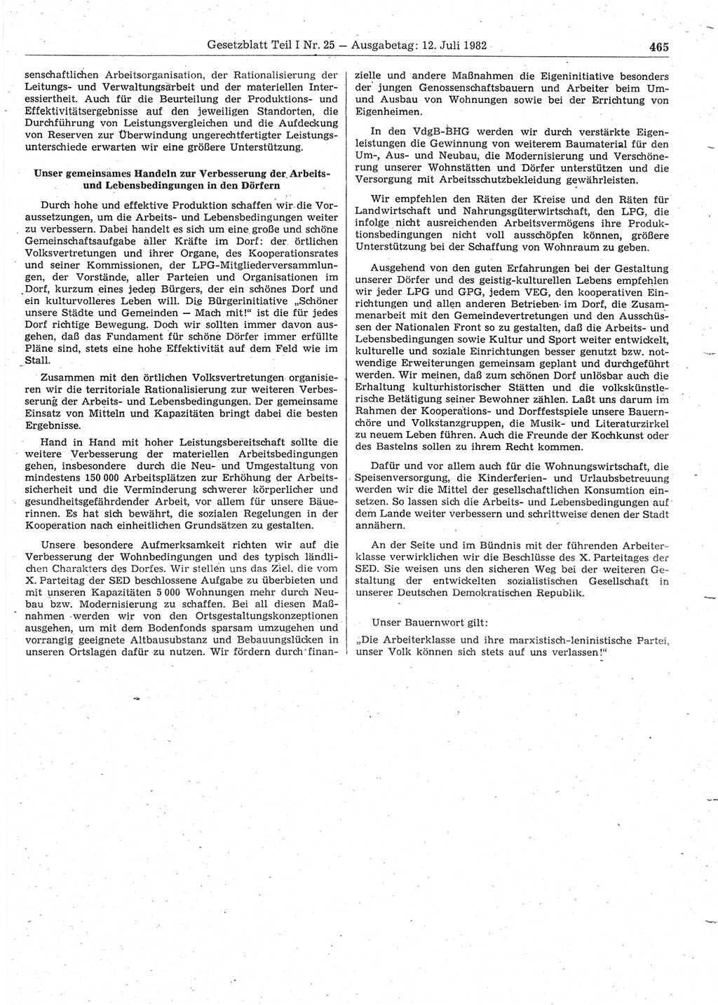 Gesetzblatt (GBl.) der Deutschen Demokratischen Republik (DDR) Teil Ⅰ 1982, Seite 465 (GBl. DDR Ⅰ 1982, S. 465)