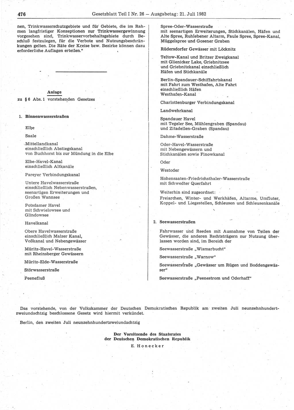 Gesetzblatt (GBl.) der Deutschen Demokratischen Republik (DDR) Teil Ⅰ 1982, Seite 476 (GBl. DDR Ⅰ 1982, S. 476)