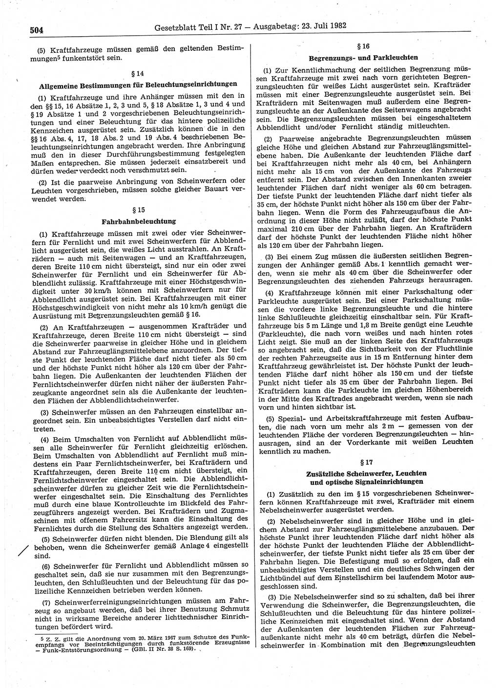Gesetzblatt (GBl.) der Deutschen Demokratischen Republik (DDR) Teil Ⅰ 1982, Seite 504 (GBl. DDR Ⅰ 1982, S. 504)