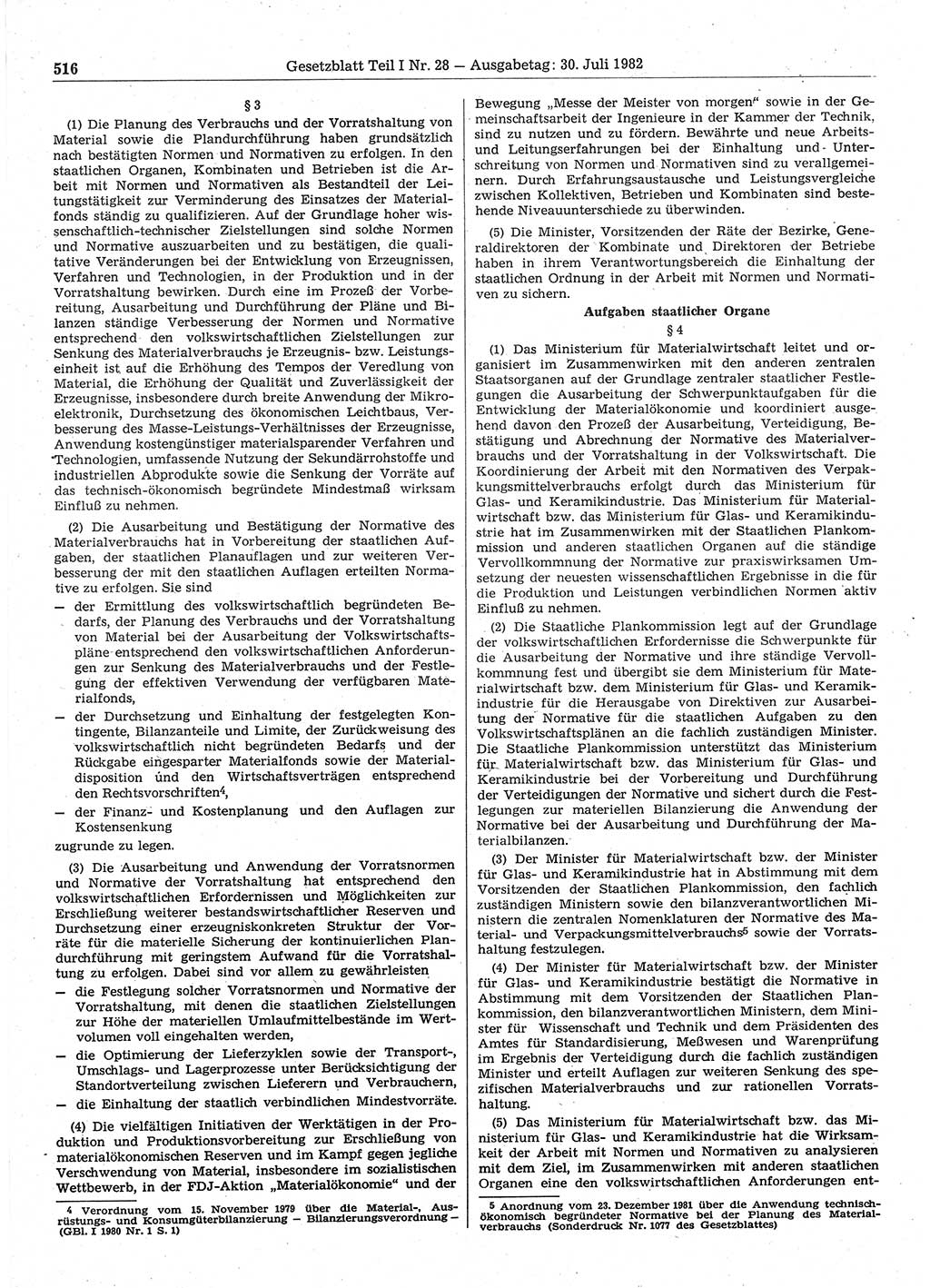 Gesetzblatt (GBl.) der Deutschen Demokratischen Republik (DDR) Teil Ⅰ 1982, Seite 516 (GBl. DDR Ⅰ 1982, S. 516)