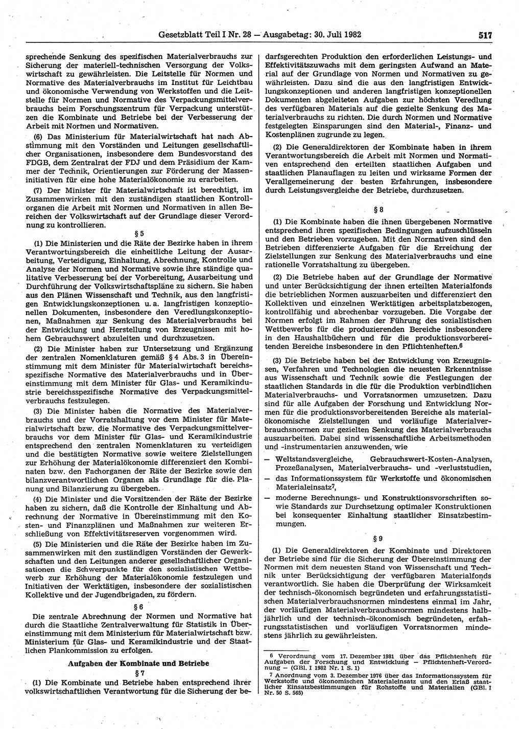 Gesetzblatt (GBl.) der Deutschen Demokratischen Republik (DDR) Teil Ⅰ 1982, Seite 517 (GBl. DDR Ⅰ 1982, S. 517)