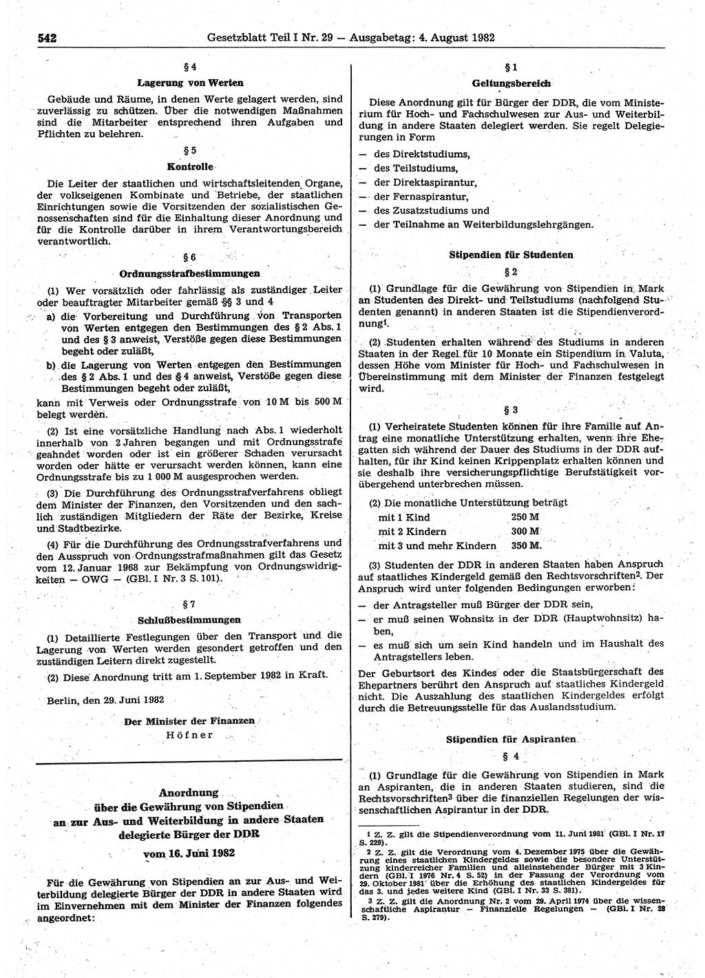 Gesetzblatt (GBl.) der Deutschen Demokratischen Republik (DDR) Teil Ⅰ 1982, Seite 542 (GBl. DDR Ⅰ 1982, S. 542)