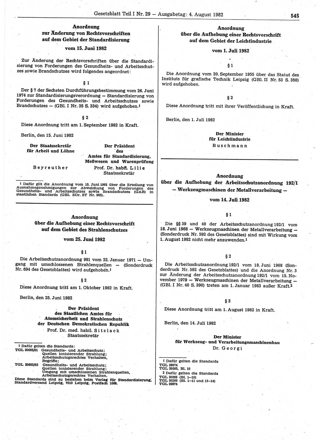 Gesetzblatt (GBl.) der Deutschen Demokratischen Republik (DDR) Teil Ⅰ 1982, Seite 545 (GBl. DDR Ⅰ 1982, S. 545)
