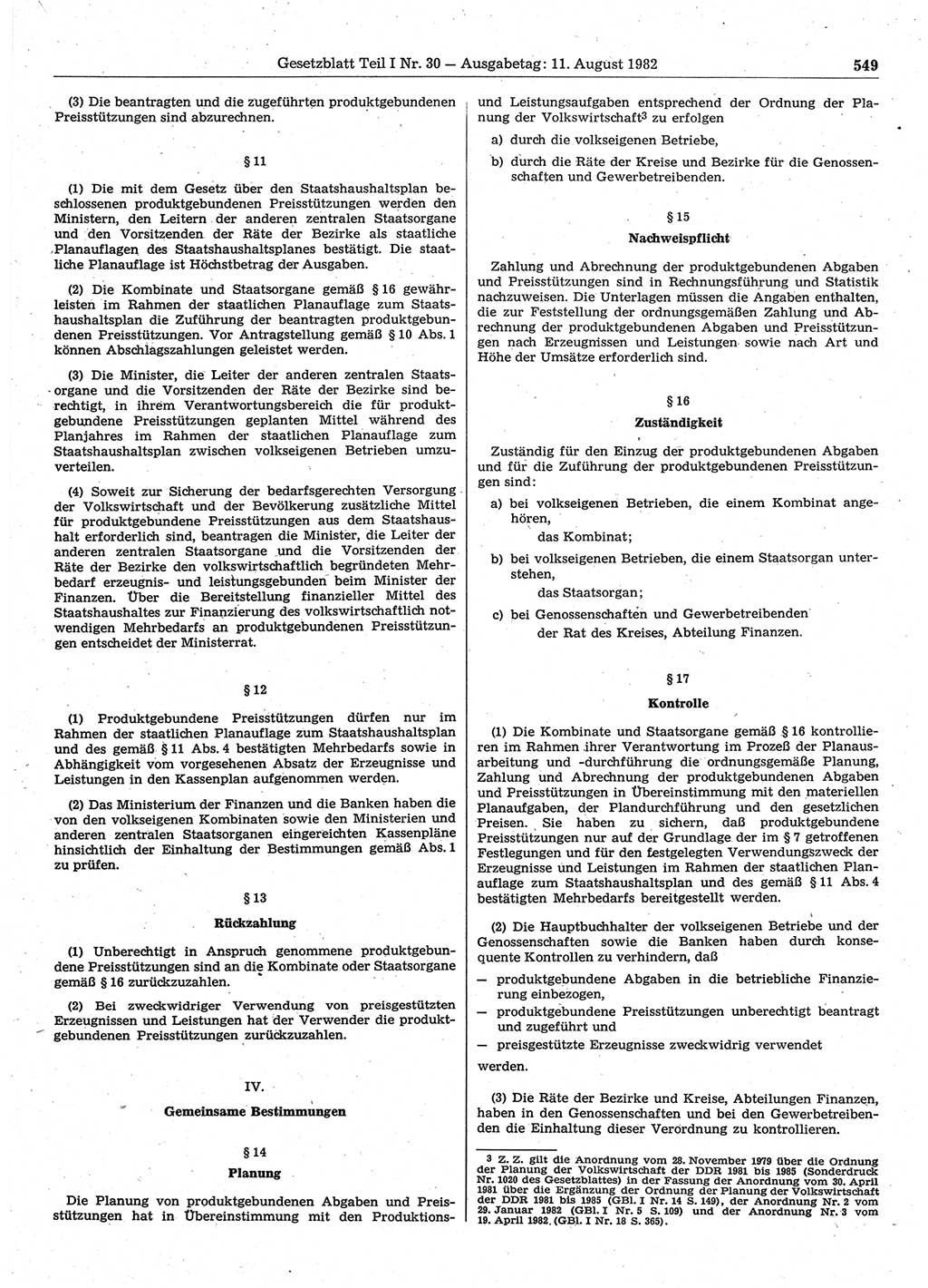 Gesetzblatt (GBl.) der Deutschen Demokratischen Republik (DDR) Teil Ⅰ 1982, Seite 549 (GBl. DDR Ⅰ 1982, S. 549)