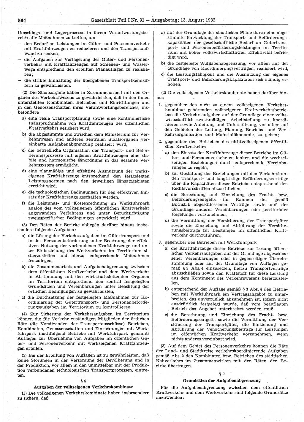 Gesetzblatt (GBl.) der Deutschen Demokratischen Republik (DDR) Teil Ⅰ 1982, Seite 564 (GBl. DDR Ⅰ 1982, S. 564)