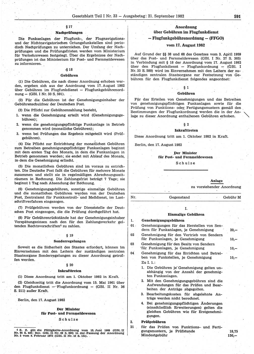Gesetzblatt (GBl.) der Deutschen Demokratischen Republik (DDR) Teil Ⅰ 1982, Seite 591 (GBl. DDR Ⅰ 1982, S. 591)
